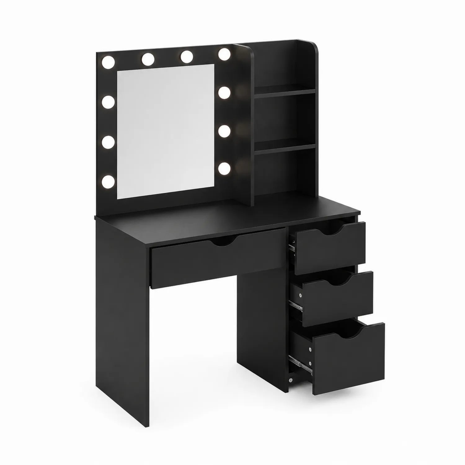 Tocador de Madera con Espejo LED y Cajones Negro