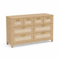 Cómoda de Madera y Ratán con 8 Cajones 140x45x80 cm