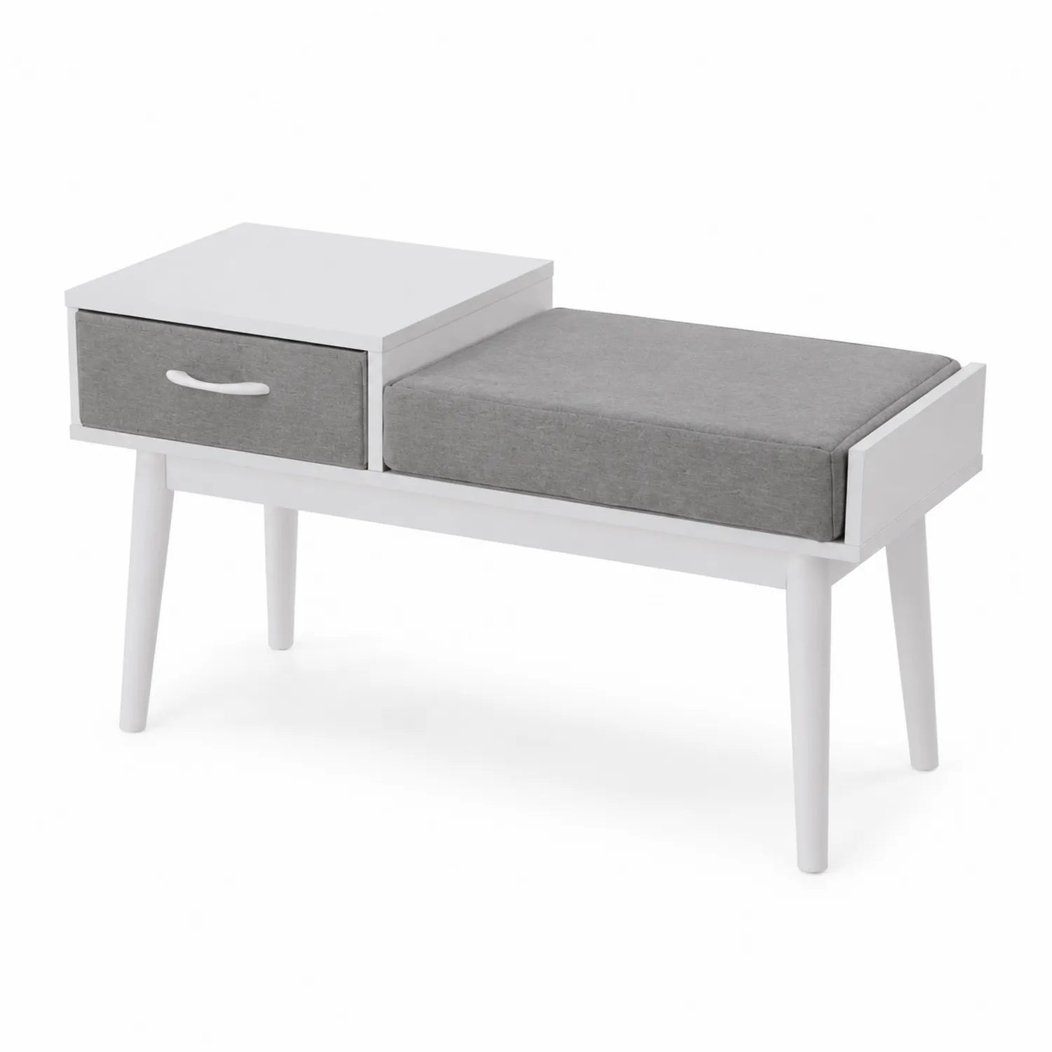 Banco de Madera con Cojín Gris y Cajón 102x35x58 cm