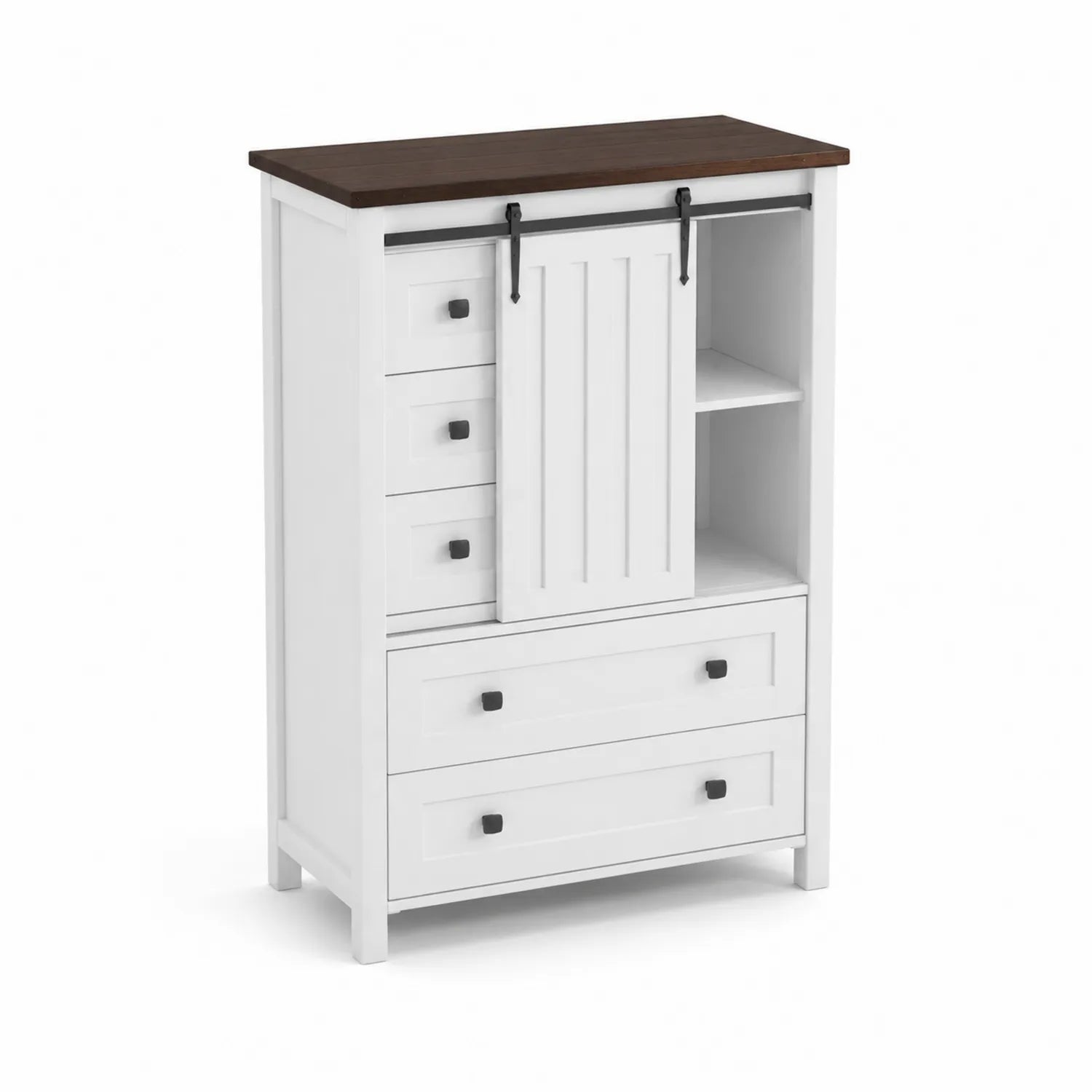 Cajonera de Madera con Puerta Corredera Blanca y Madera Natural