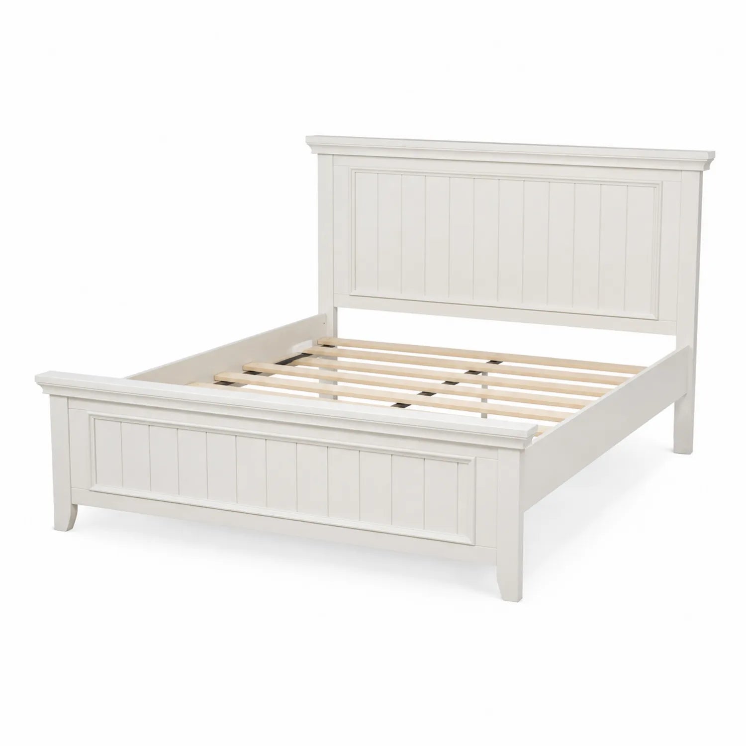Cama de Madera de Pino Blanca con Cabecero y Pie de Cama