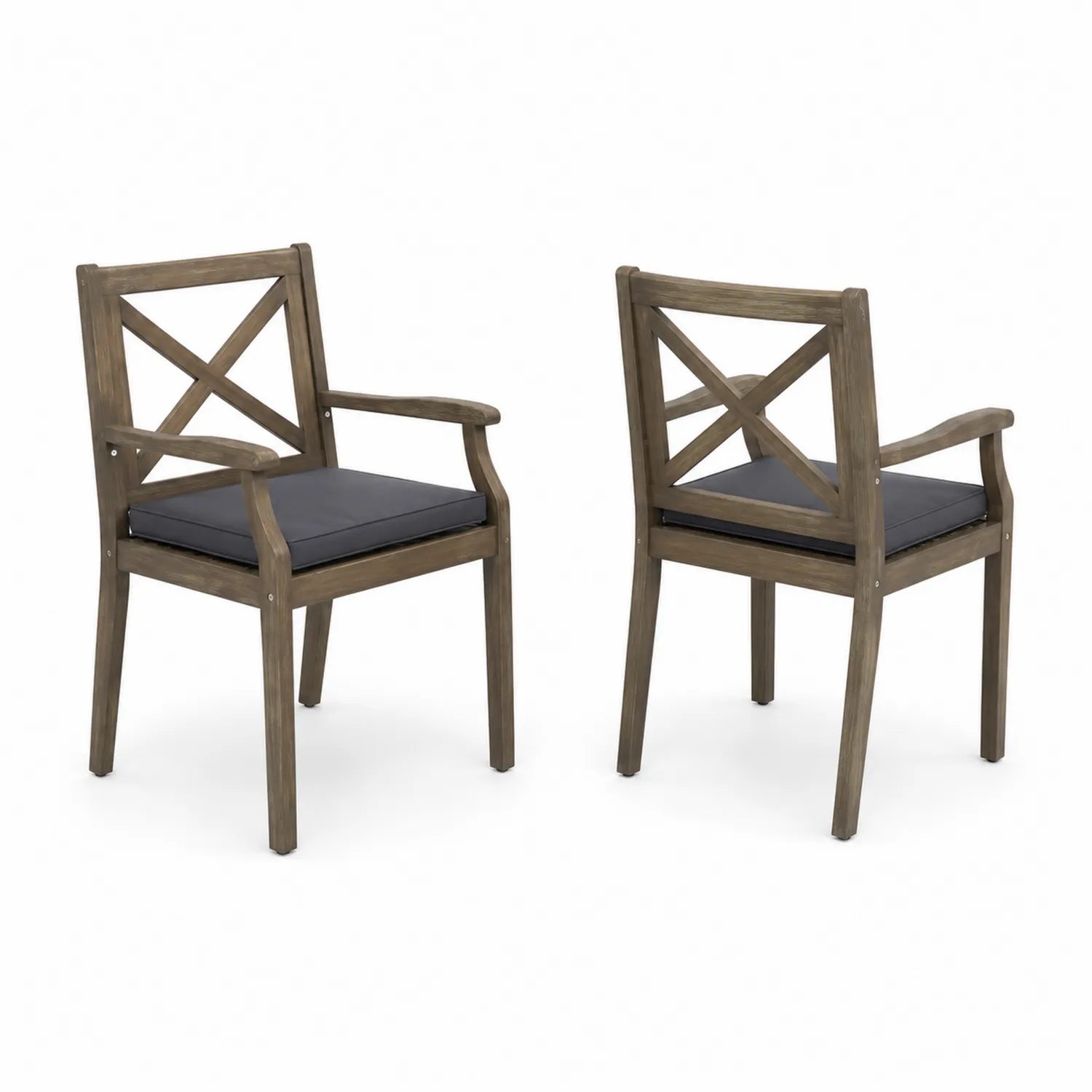 Chaise d'extérieur en bois d'acacia avec coussins, lot de 2, gris