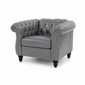 Sillón de Cuero Sintético Gris con Tachuelas