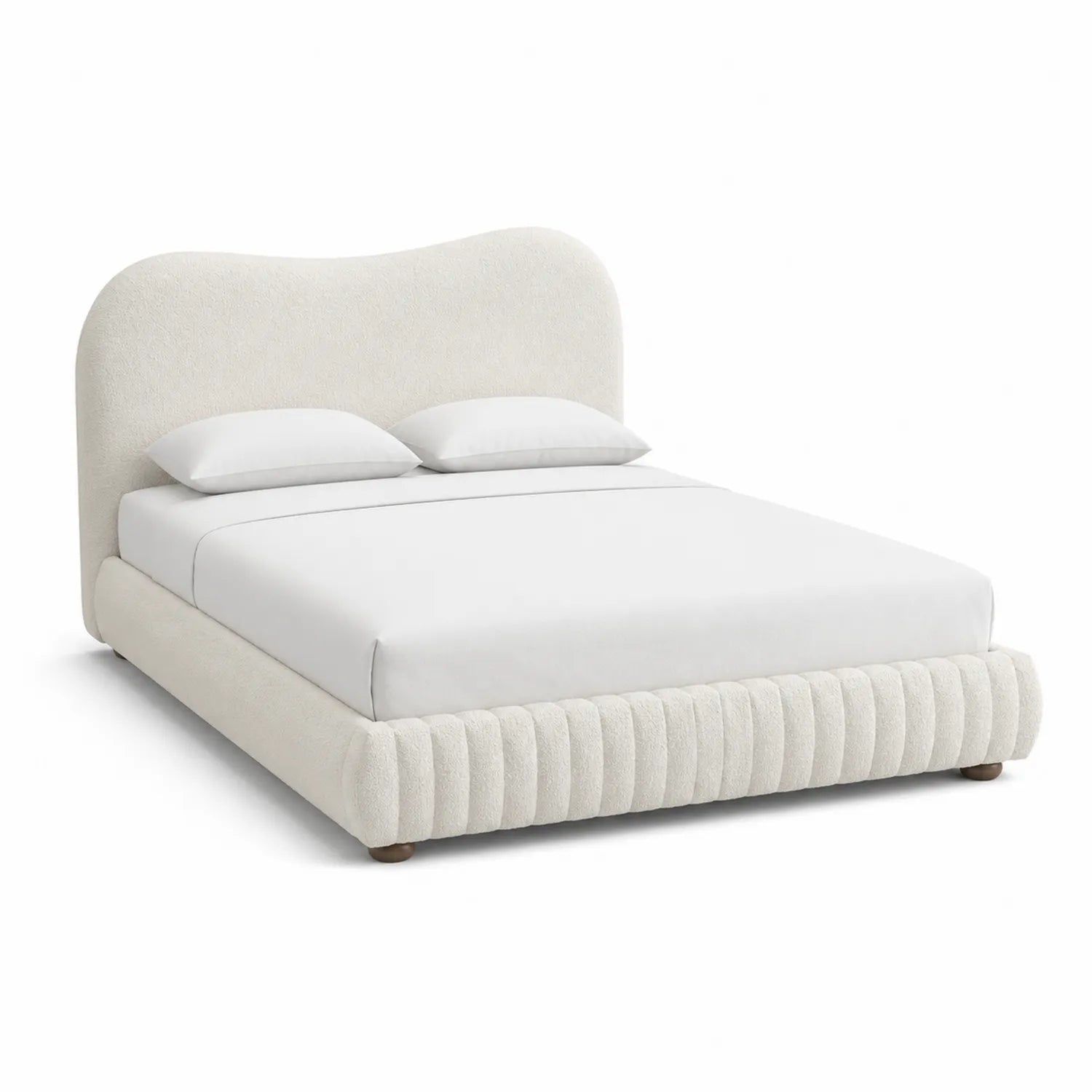 Cama tapizada de tela bouclé con cabecero curvado 210x160 cm Blanco