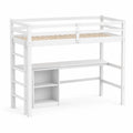 Lit mezzanine blanc avec bureau et étagère en bois de pin 200x90 cm