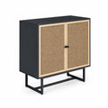 Armario de madera contrachapada y ratán 80x35x90 cm Negro