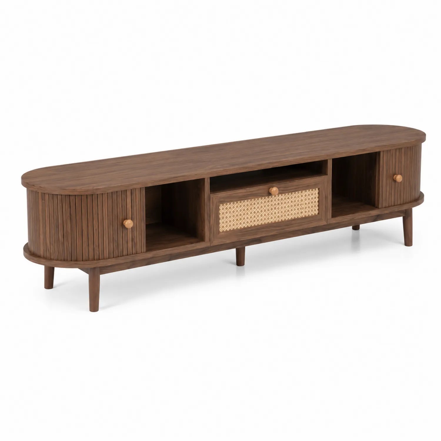 Mueble de TV de Madera y Mimbre 150x40x50 cm Marrón