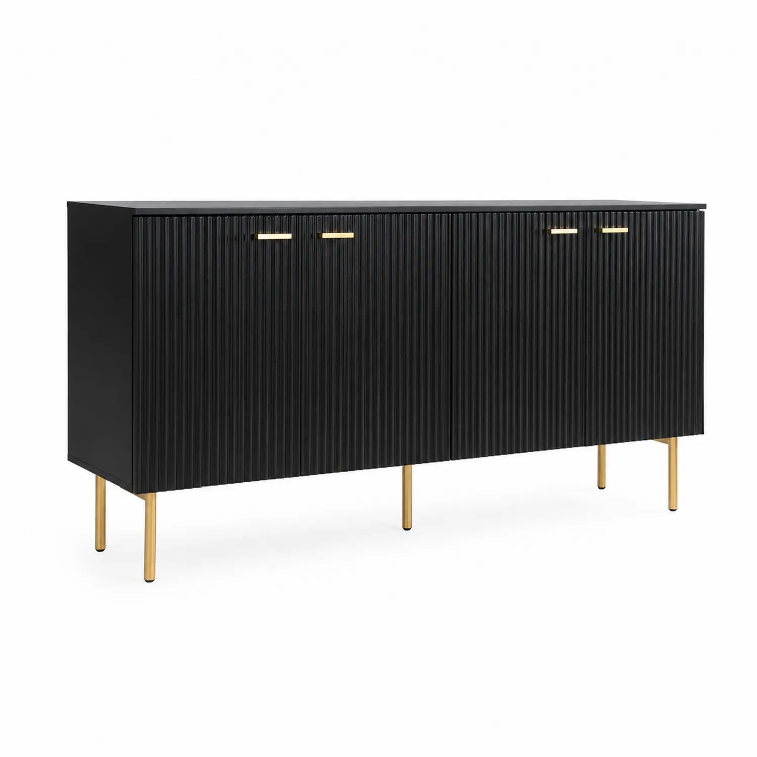 Aparador de MDF Negro con Patas de Metal Dorado