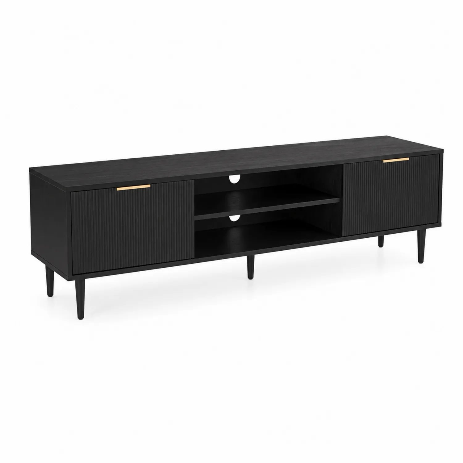 Mueble de TV de MDF Negro con Tiradores de Metal 150x40x45 cm