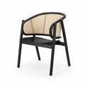 Silla de madera de haya con asiento de cuero PU y respaldo de ratán