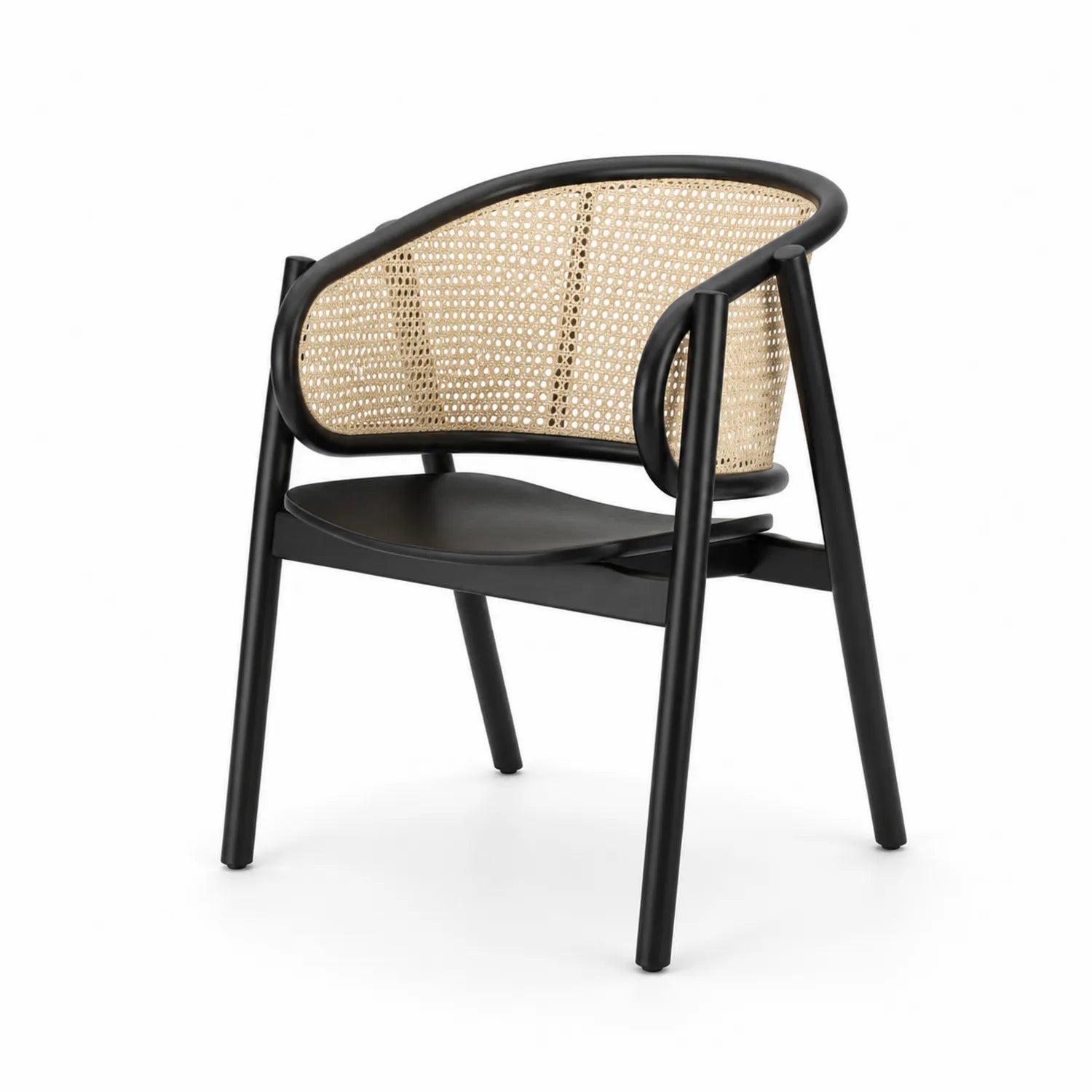 Silla de madera de haya con asiento de cuero PU y respaldo de ratán