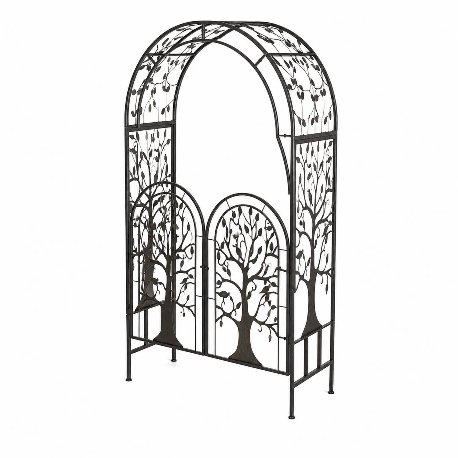 Arco de jardín de metal con diseño de árbol Negro 240x140x40 cm