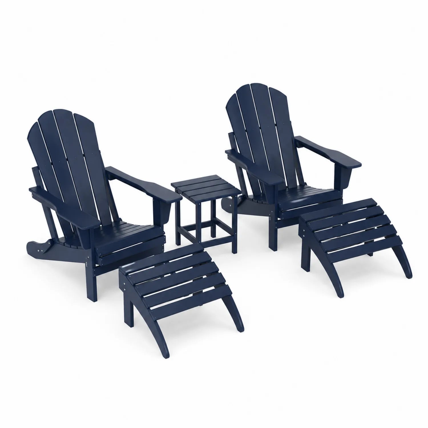 Set de Sillas Adirondack con Reposapiés y Mesa, Madera Plástica Azul Marino