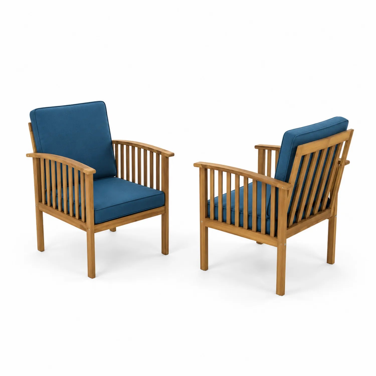 Lot de 2 chaises en bois d'acacia avec coussin bleu