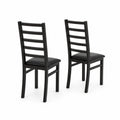 Ensemble de 2 chaises en bois avec assise en similicuir noir