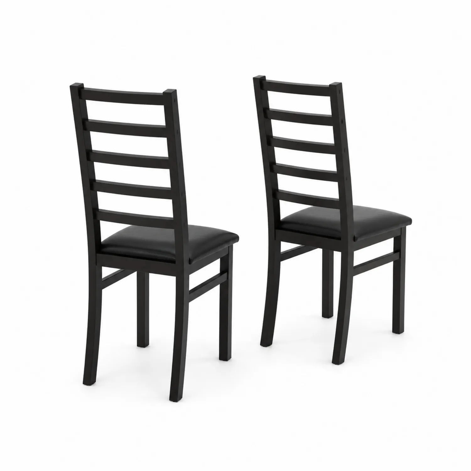 Juego de 2 sillas de madera con asiento de cuero sintético negro