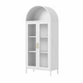 Librería de MDF con Puertas de Vidrio Templado y Estantes Ajustables 180x80x35 cm Blanco