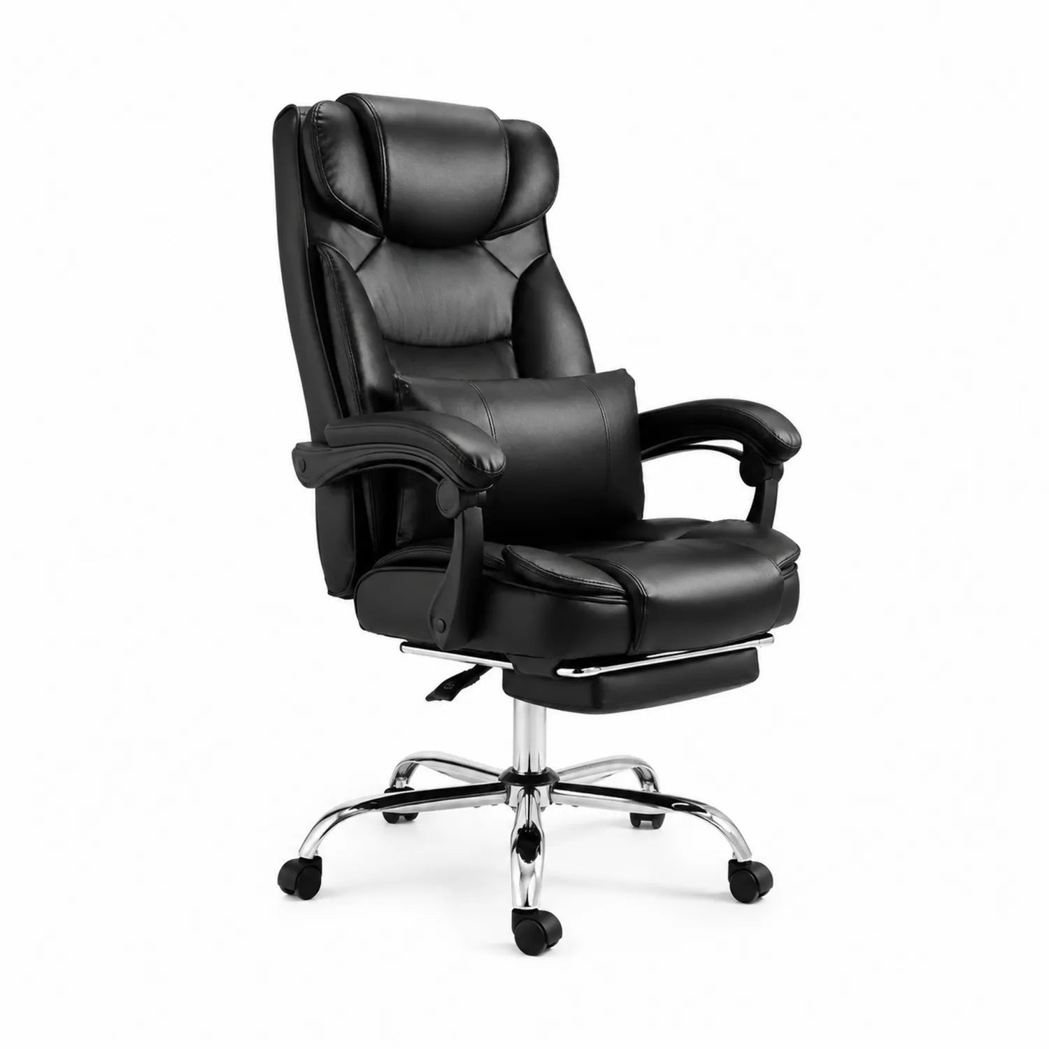 Chaise de bureau noire en similicuir avec repose-pieds