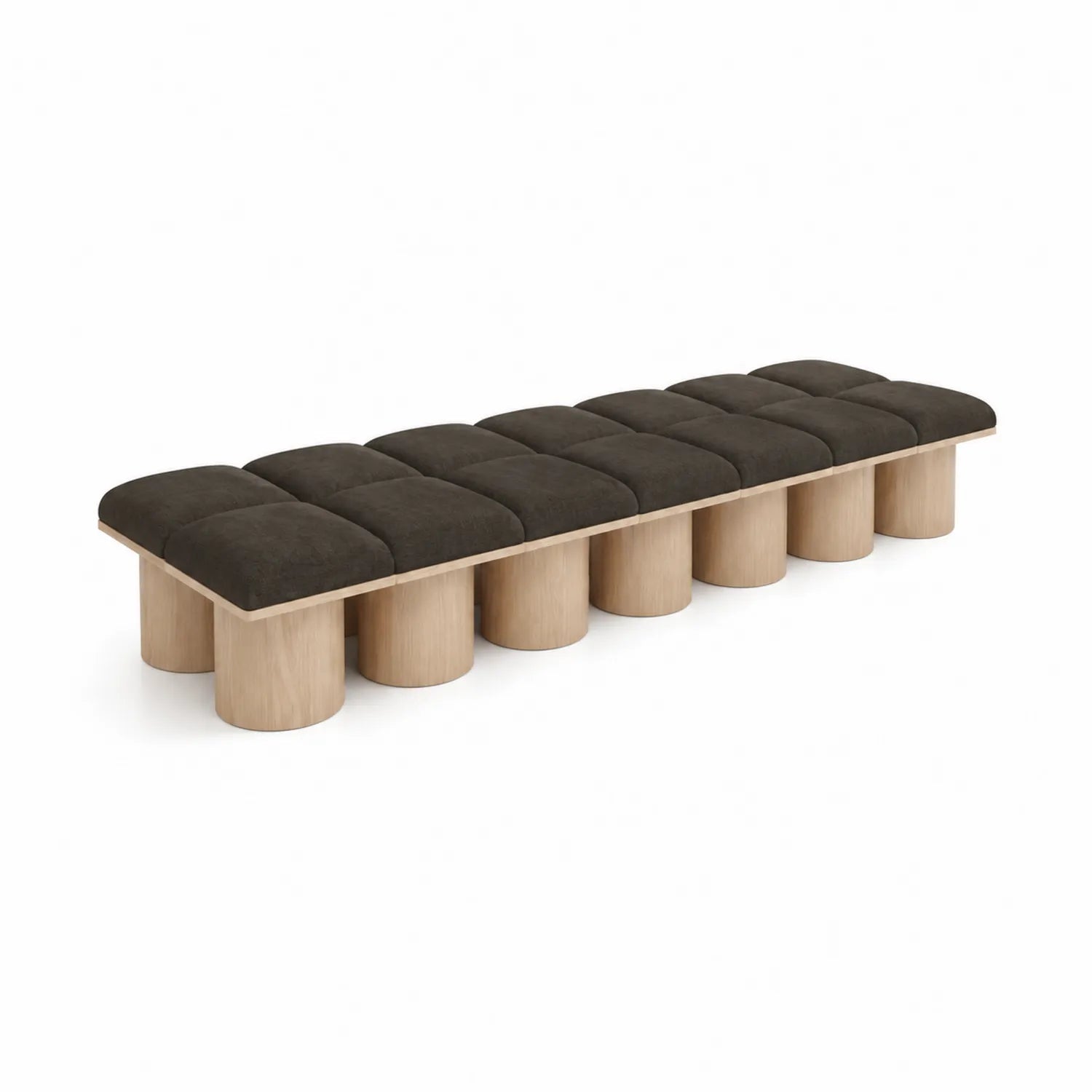 Banco de madera con cojines de tela marrón 300cm