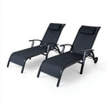 Adjustable Patio Recliners Set of 2 – Metal Frame – 195x65x35 cm – Black – Outdoor Use