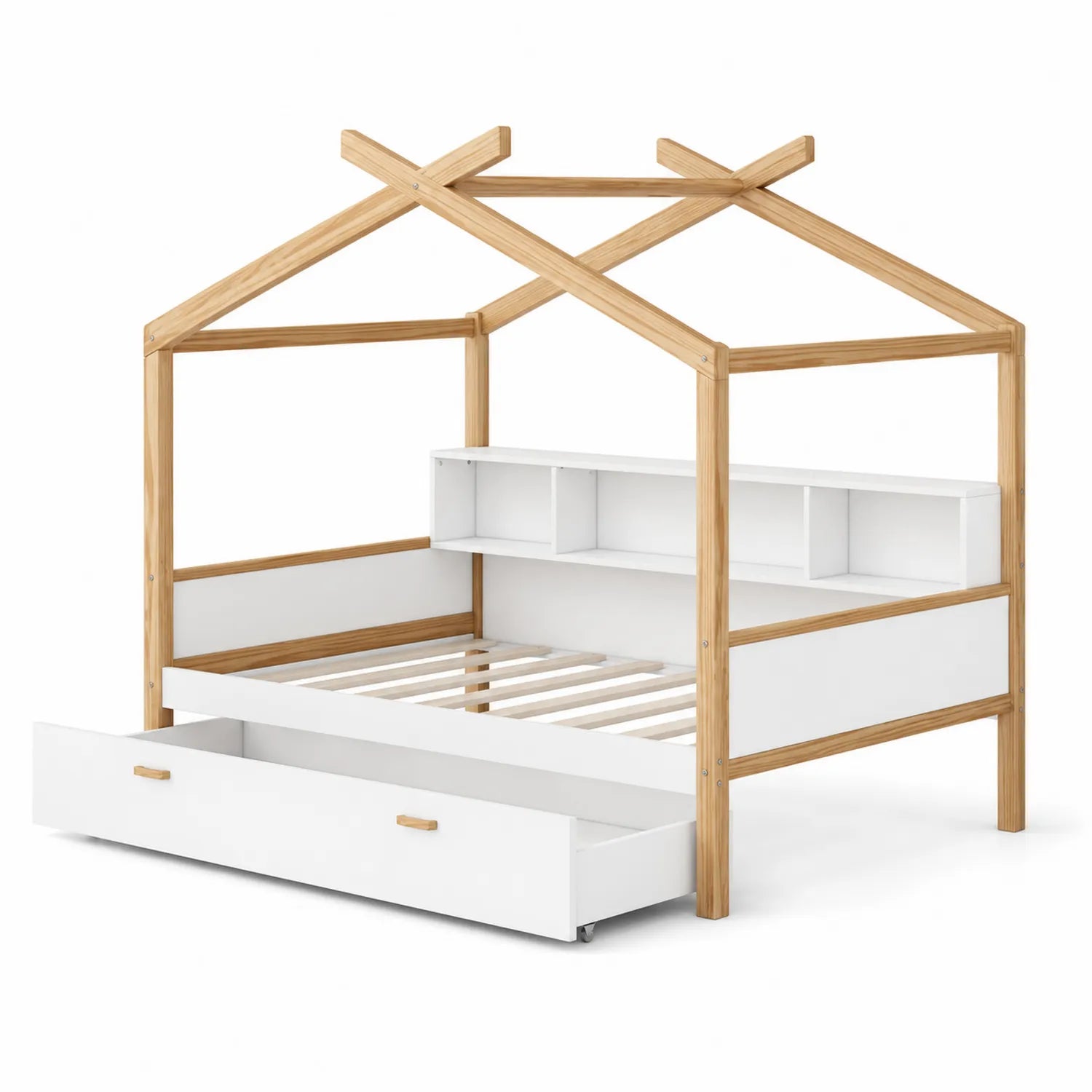 Cama de Madera con Cajón Blanco y Natural 200x100 cm