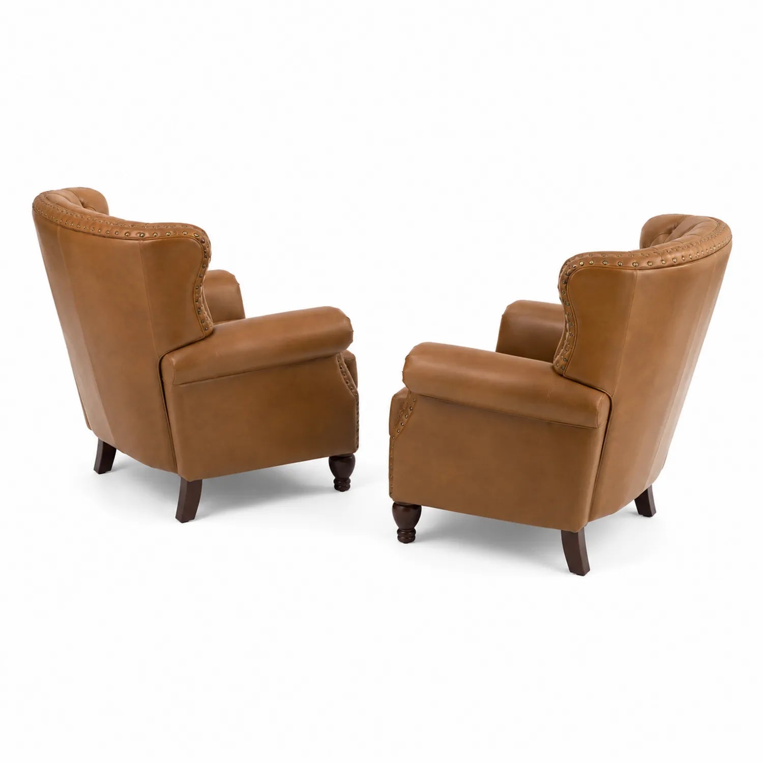 Conjunto de 2 sillones de cuero marrón con patas de madera