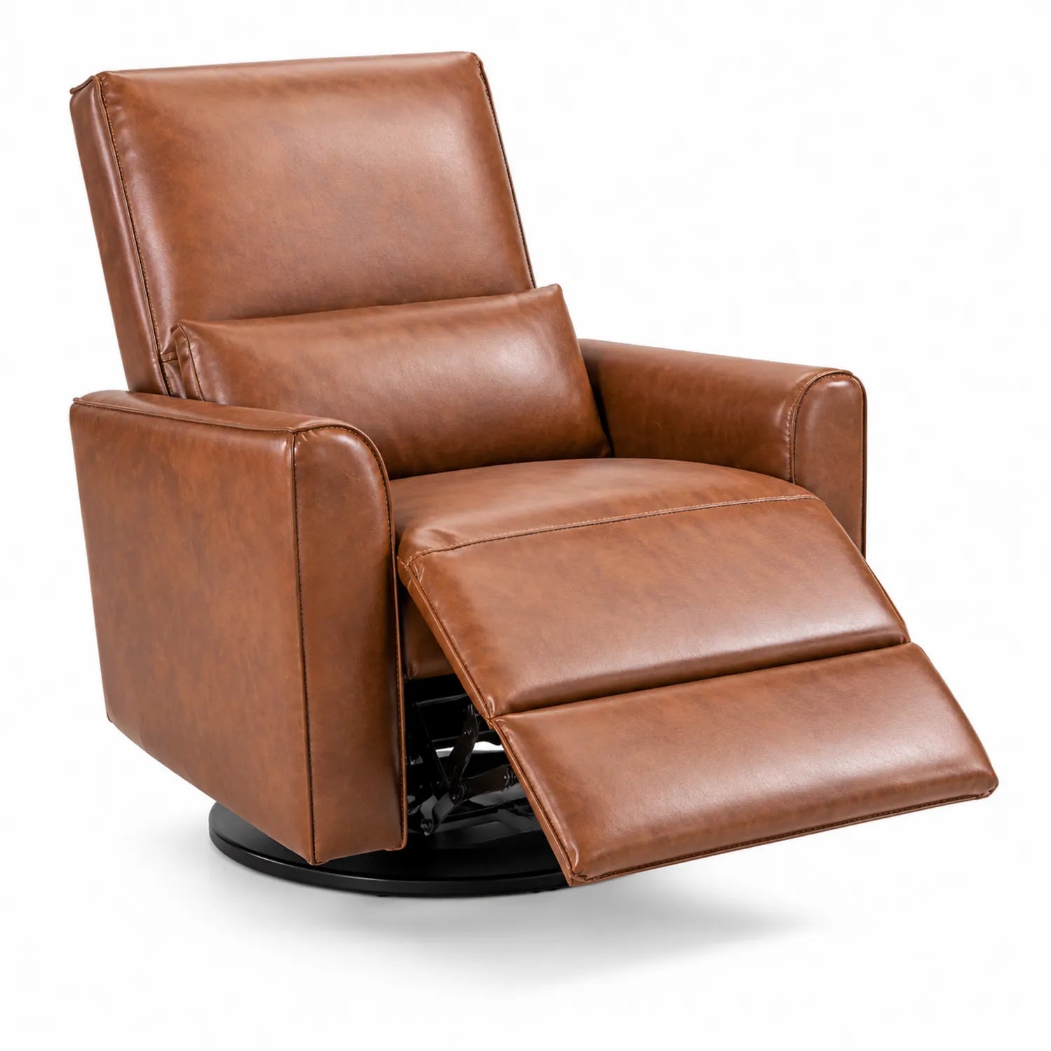 Sillón reclinable de cuero sintético marrón con base giratoria