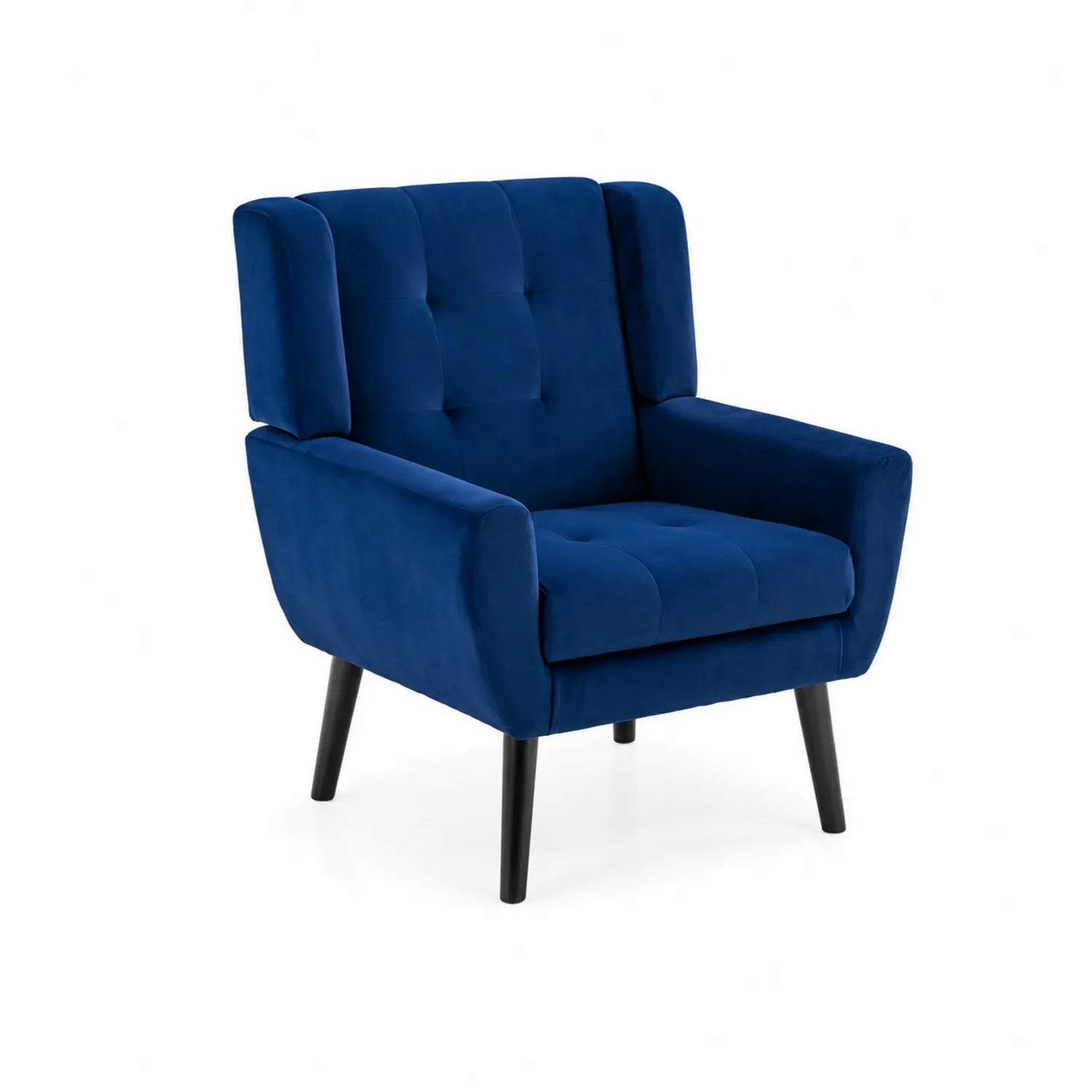 Sillón de Terciopelo Azul con Patas de Madera