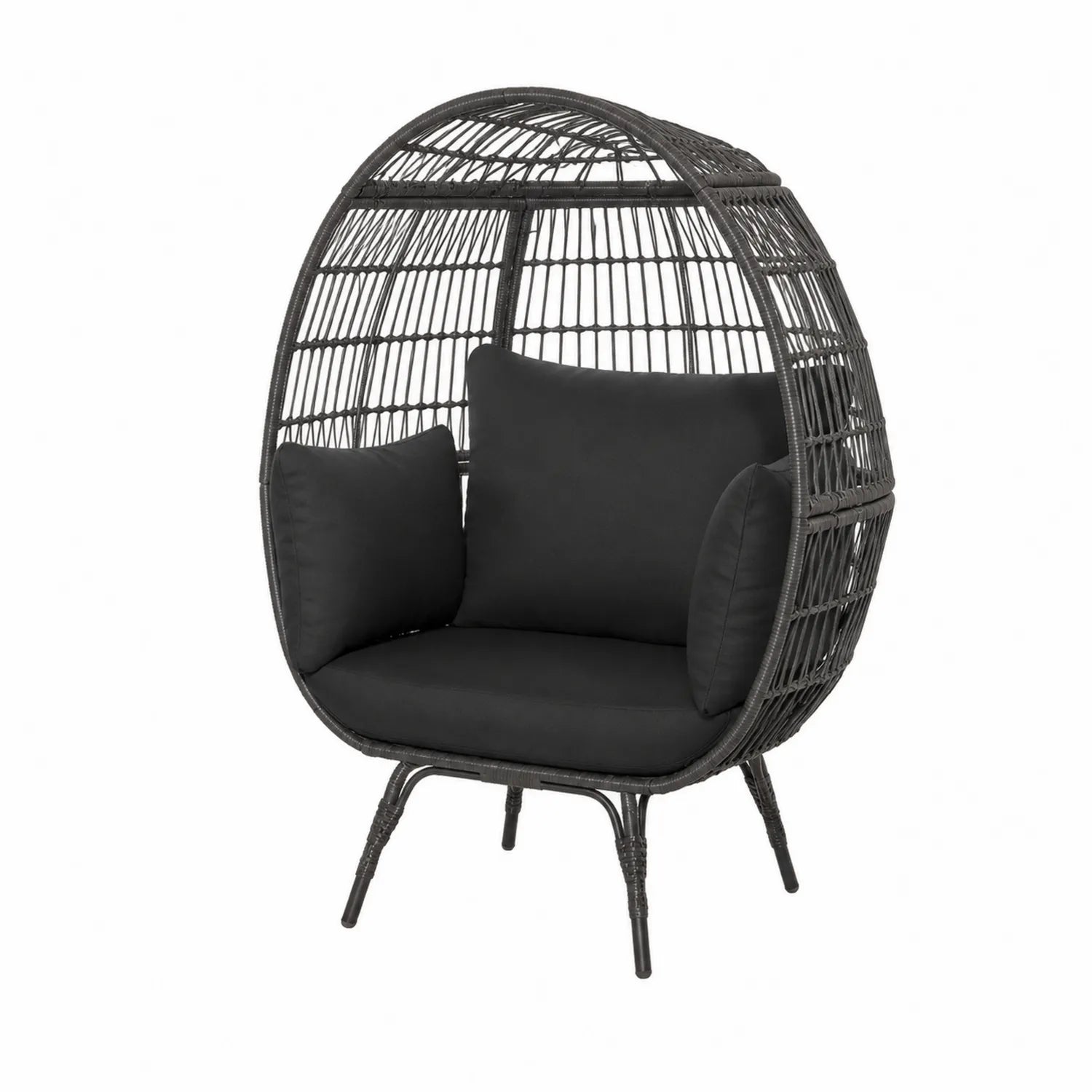 Fauteuil d'extérieur en rotin synthétique noir en forme d'œuf