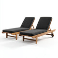 Outdoor Patio Recliner Set - Teak Wood Adjustable Lounge Chairs 200cm x 65cm x 35cm with Black Cushions - Modern Design