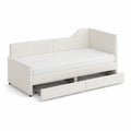 Lit gigogne rembourré avec tiroirs 200x90 cm tissu blanc
