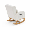 Silla mecedora de madera con tapizado de lana crema