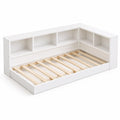 Cama individual de madera con estanterías integradas blanca