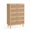 Commode en bois et rotin beige