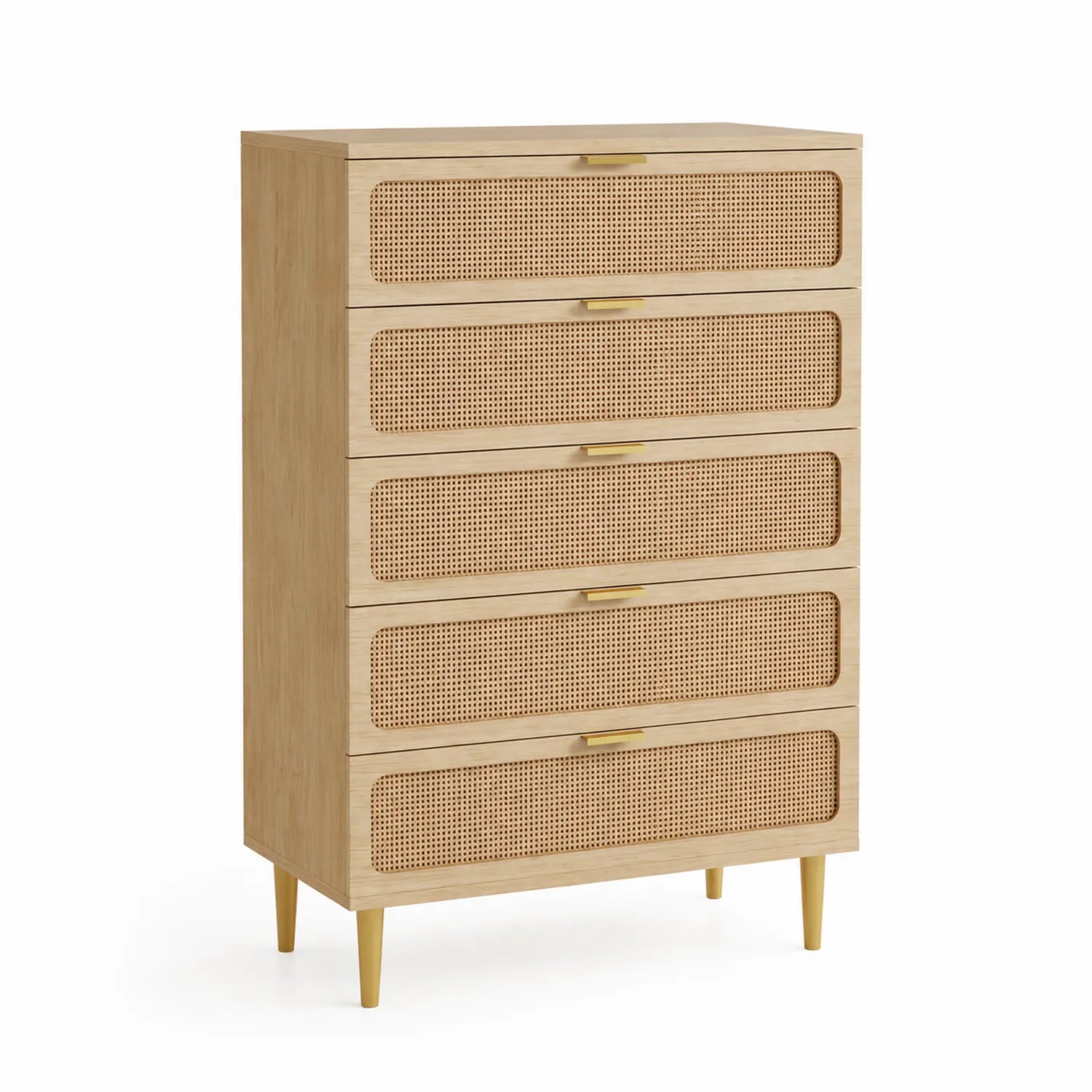 Commode en bois et rotin beige