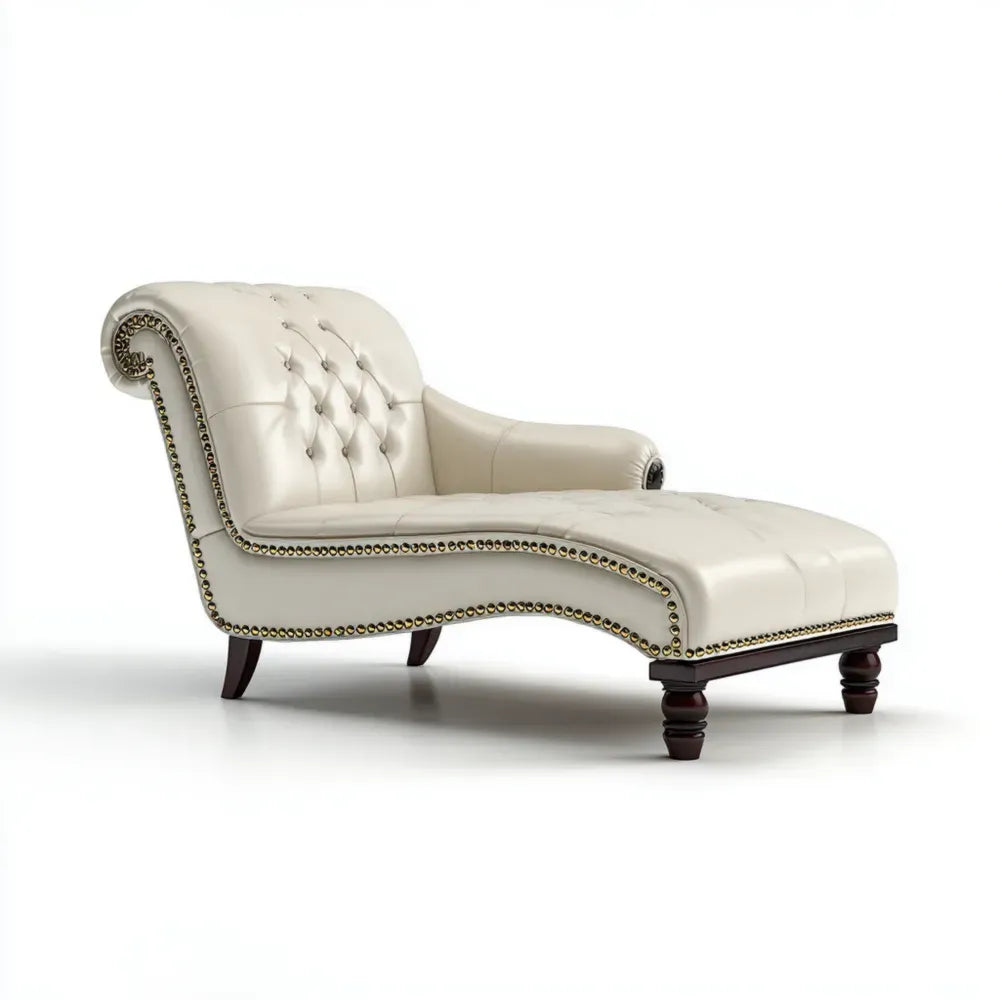 Chaise Lounge Chair Faux Leather 152x65x85 cm - Ivory - Classic Design