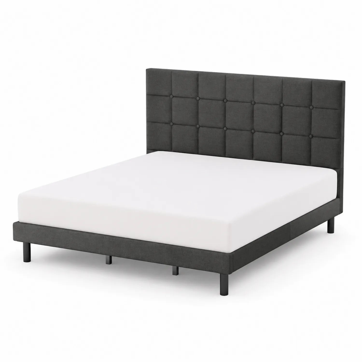 Cama tapizada doble de poliéster y marco de acero gris oscuro
