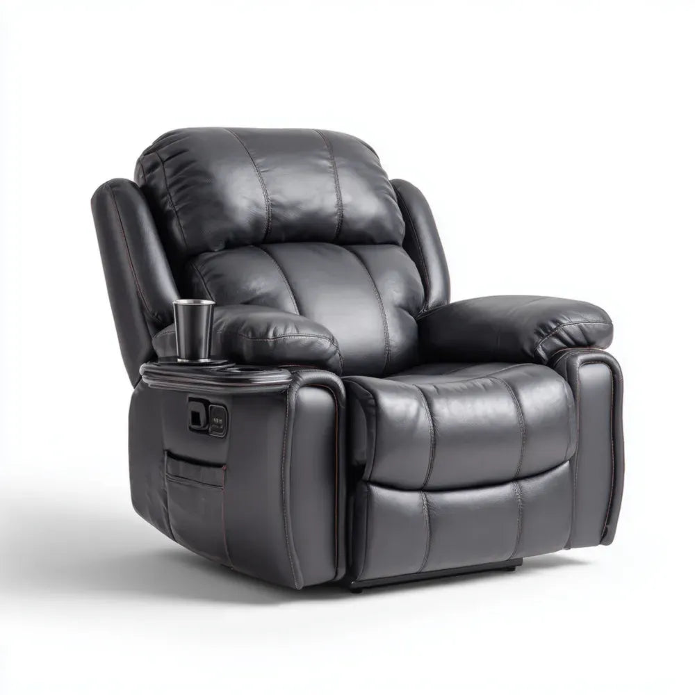 Recliner Chair Faux Leather 35.4x33.5x43.3 inches Black with Cup Holder - Modern Comfort
