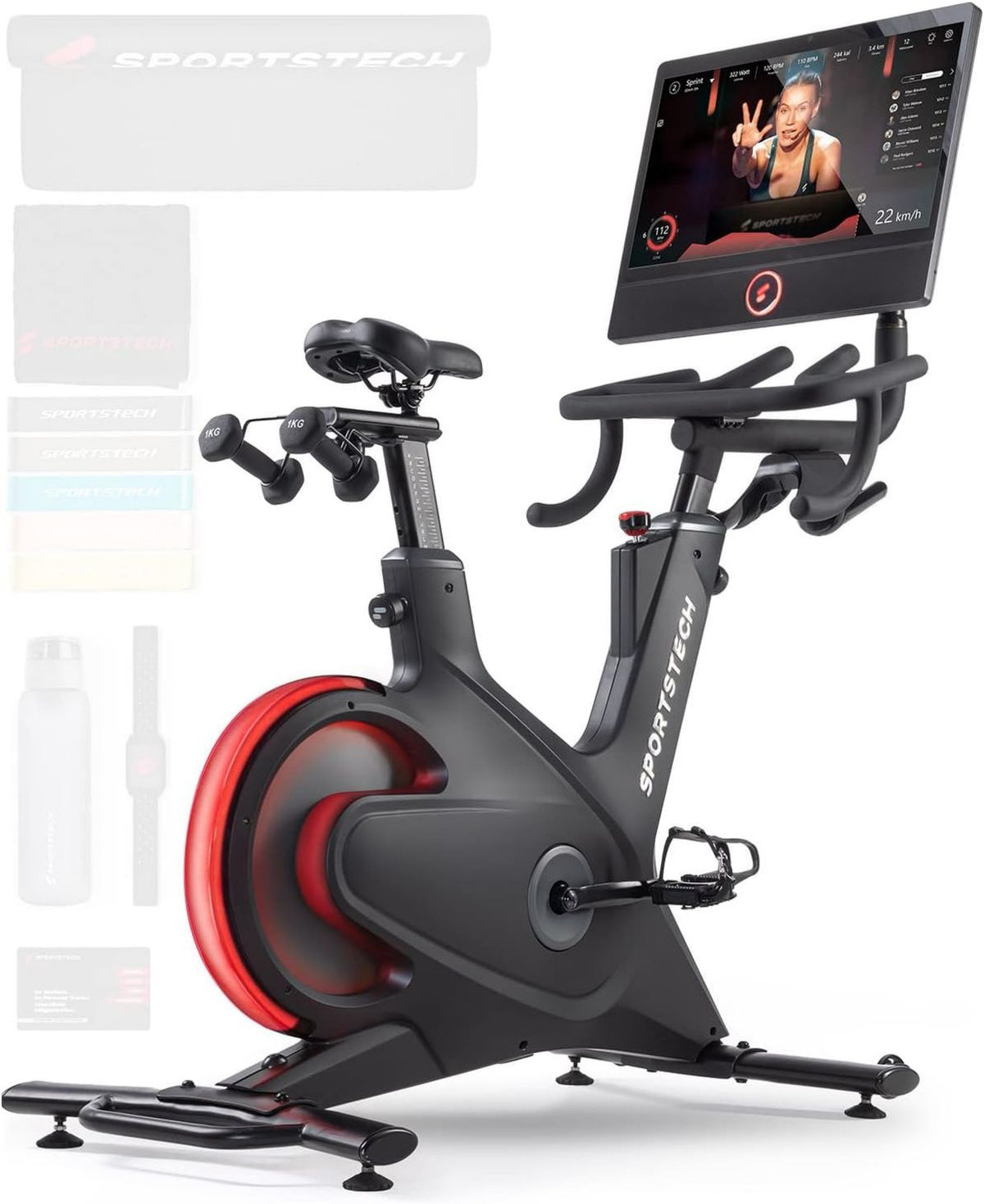 Sportstech Bicicleta estática – pantalla LED, con pantalla, pantalla táctil