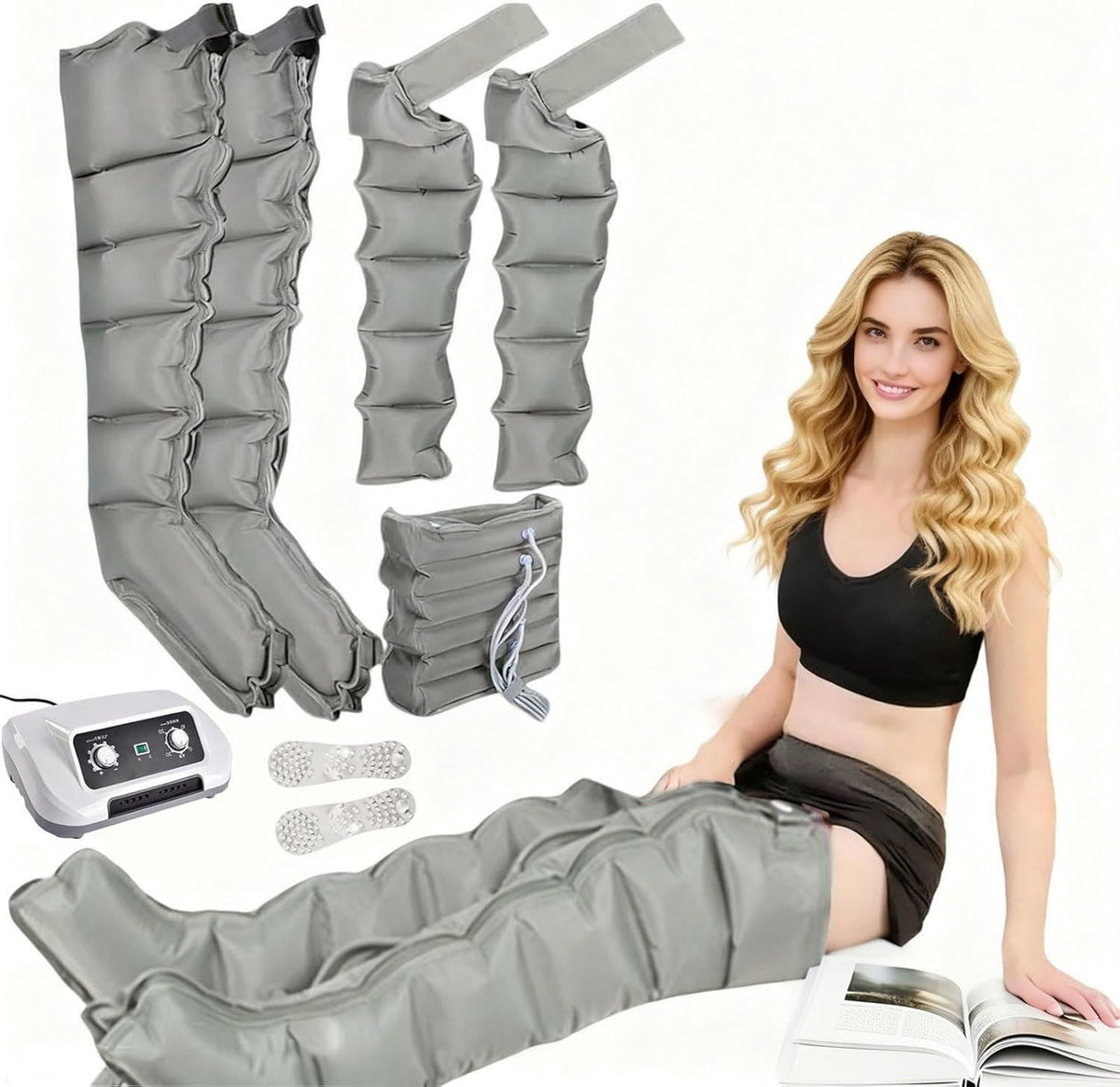 Botas de presoterapia – masaje por compresión de aire, para pies y piernas, de pie, uso doméstico, gris