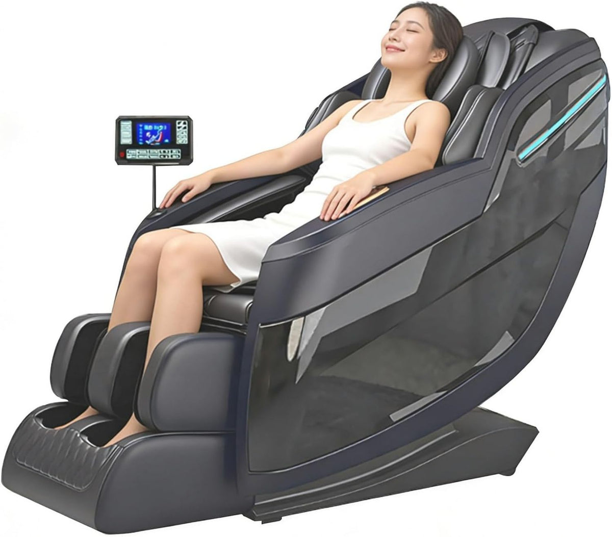 Sillón de masaje: entrenamiento de cuerpo completo, tecnología 3D/4D, pantalla LED, con calefacción, negro