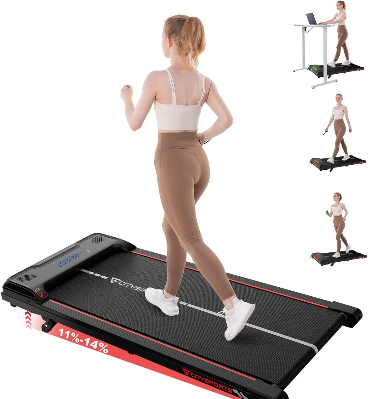 CITYSPORTS Cinta para caminar - funcionamiento silencioso, inclinación ajustable, pantalla LED, con pantalla, 6 km/h