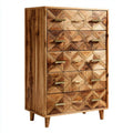 Wooden Chest of Drawers Geometric Pattern – 90x45x130 cm – Natural Finish