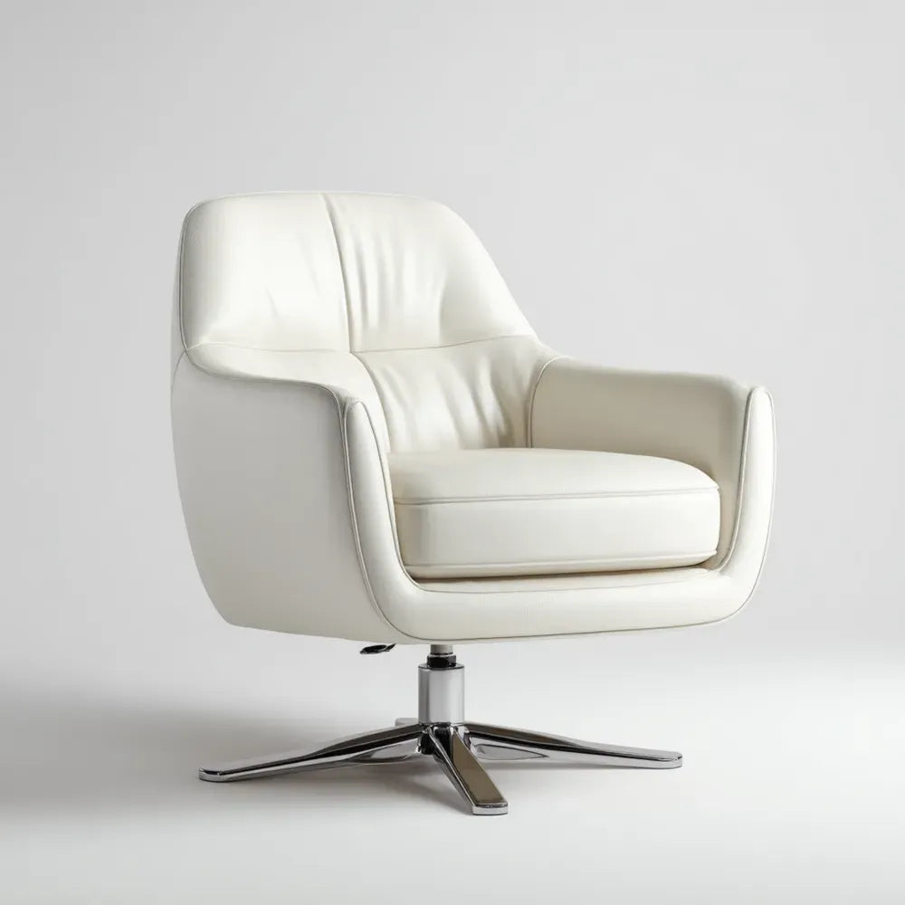 Modern Leather Armchair 70x75x85 cm – White – Swivel Base