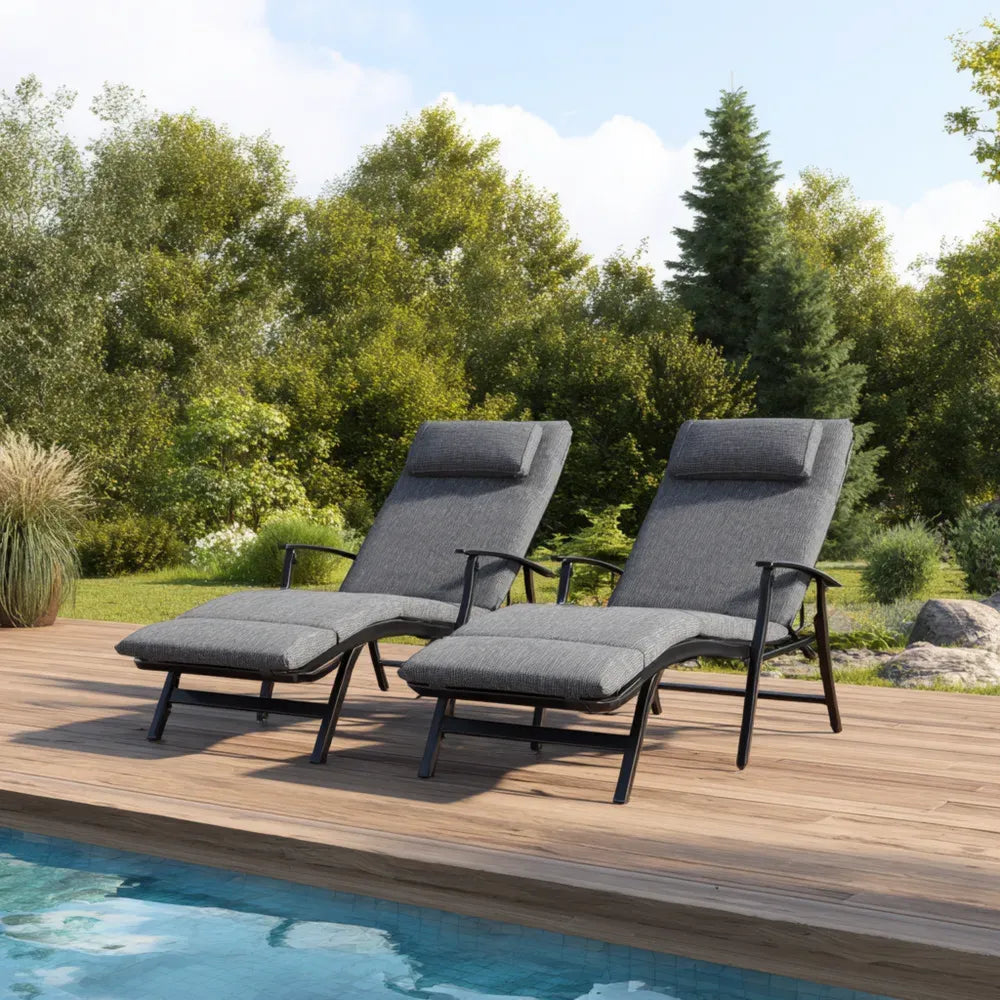 Outdoor Patio Recliners 195x65x95 cm - Steel Frame - Adjustable Cushion - Gray - Modern Style