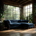 Sectional Sofa Velvet Upholstery 280x160x85 cm - Dark Blue - Classic Chesterfield Design