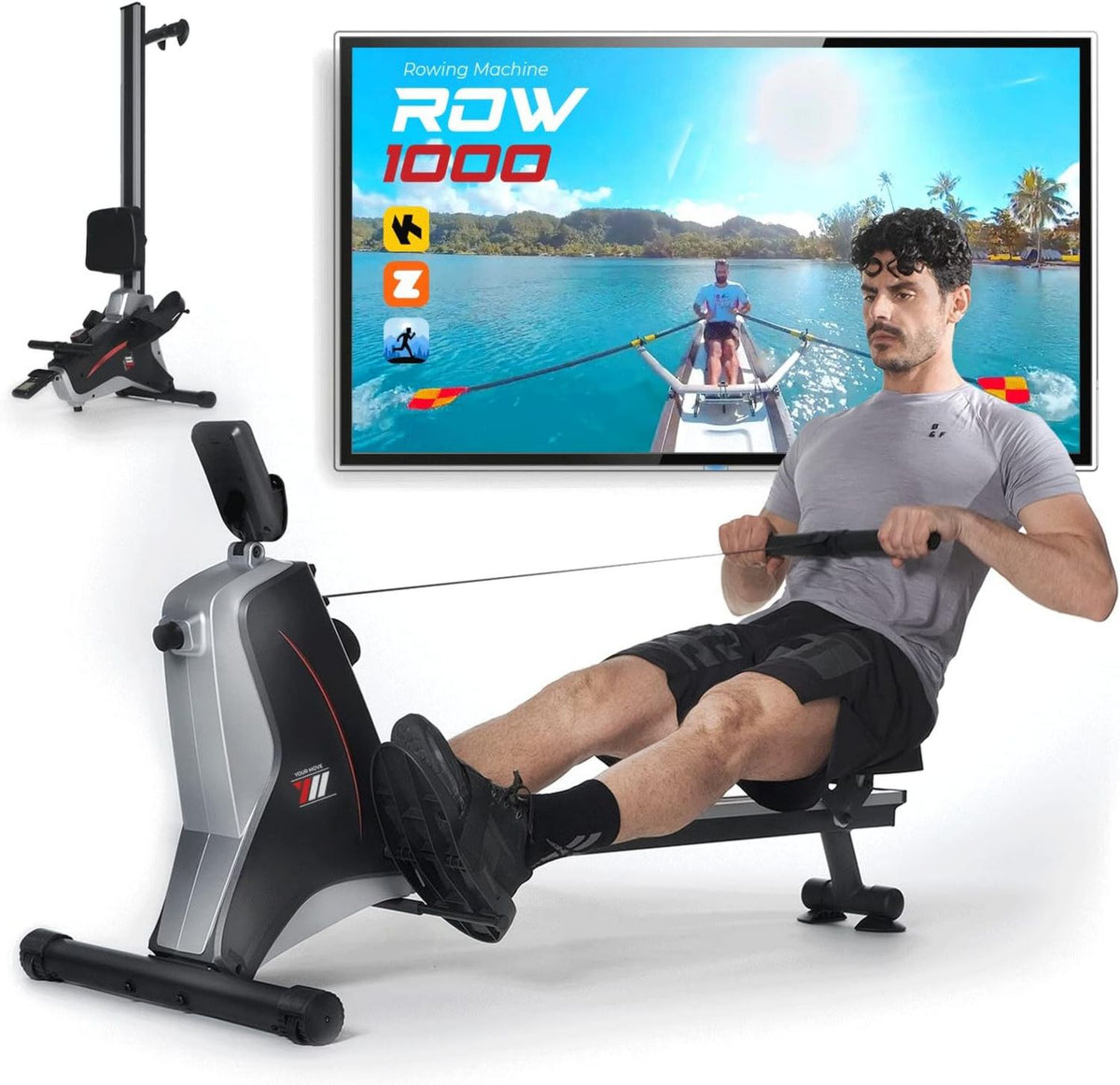 Máquina de remo: diseño compacto, plegable, conexión Bluetooth, funcionamiento silencioso, 8 Niveles