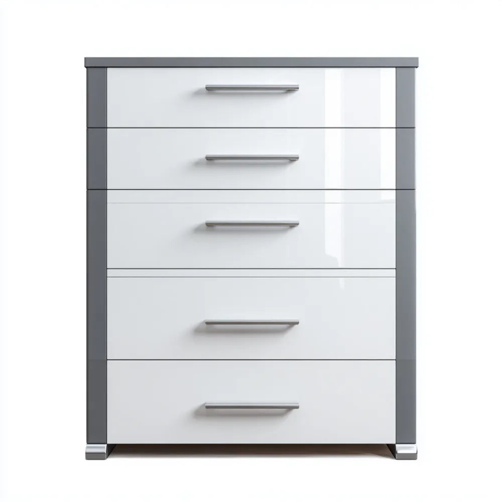 Chest of Drawers 80x40x100 cm High Gloss Finish - White/Grey - Modern Design