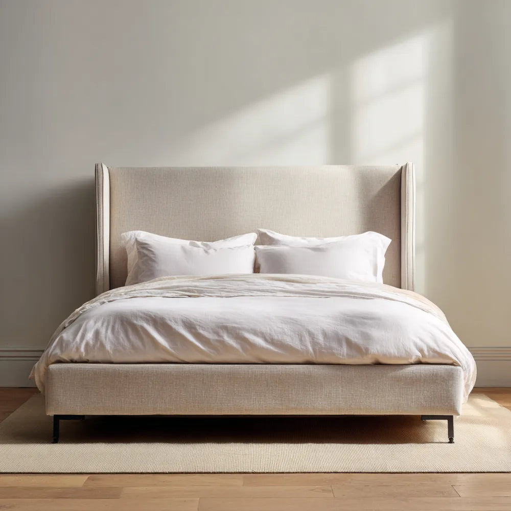 Double Bed Upholstered Fabric 200x150x120 cm - Beige - Modern Design
