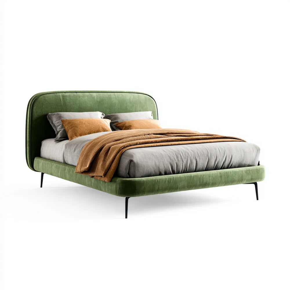 Double Bed Upholstered Velvet 200x150x100 cm - Green - Modern Design